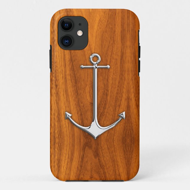 Chrome Like Anchor on Teak Nautical Lifestyle Case-Mate iPhone Case (Back)