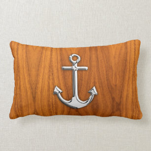 Chrome Like Anchor on Teak Veneer Lumbar Cushion