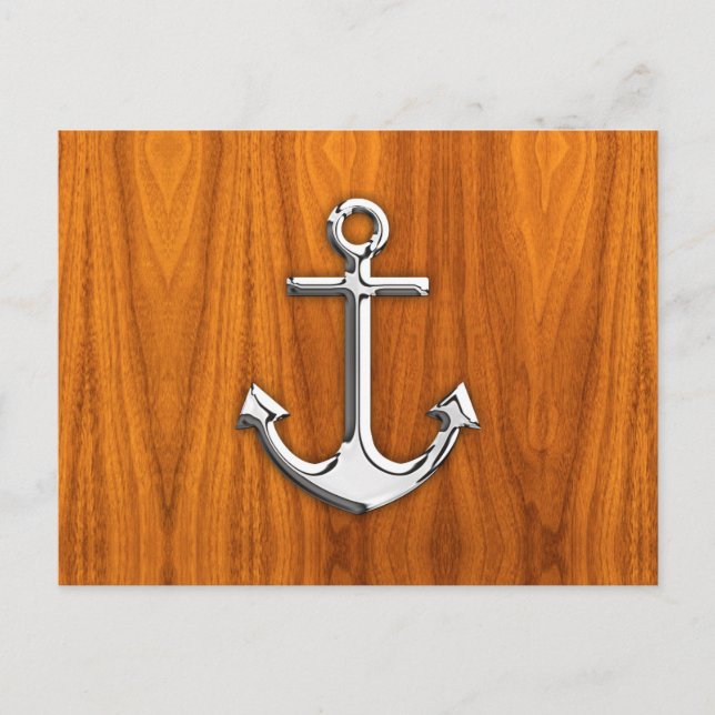 Chrome Like Anchor on Teak Veneer Postcard (Front)