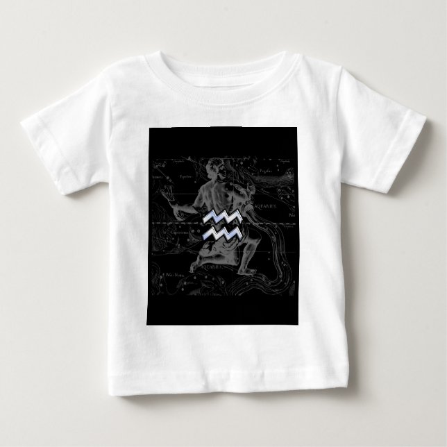 Chrome like Aquarius Sign on Hevelius Map Baby T-Shirt (Front)