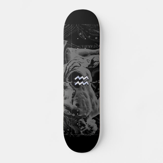 Chrome like Aquarius Sign on Hevelius Map Skateboard (Front)