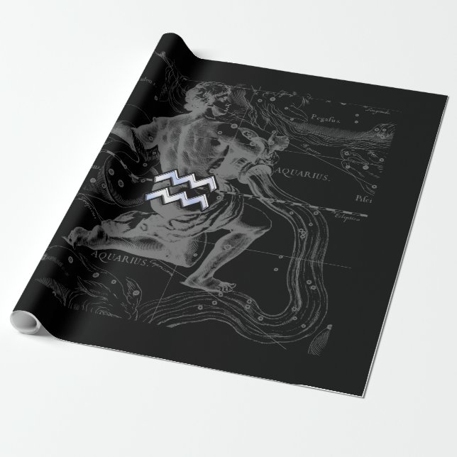 Chrome like Aquarius Zodiac Sign on Hevelius Wrapping Paper (Unrolled)
