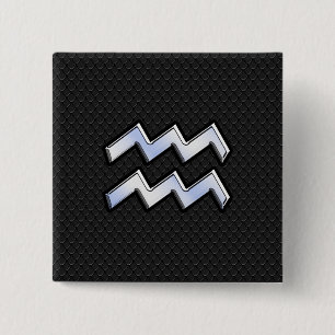Chrome like Aquarius Zodiac Sign on snake 15 Cm Square Badge