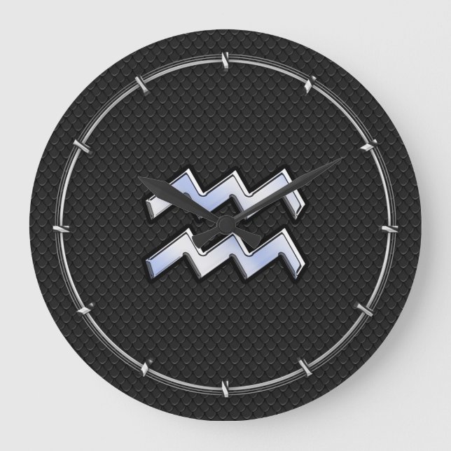 Chrome like Aquarius Zodiac Sign on snake Large Clock (Front)