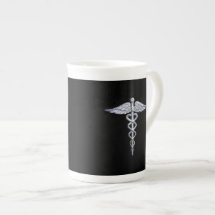 Chrome Like Caduceus Medical Symbol Bone China Mug