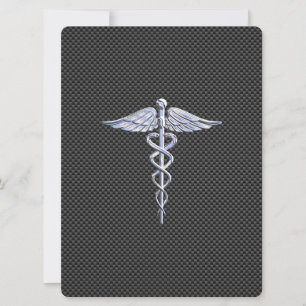 Chrome Like Caduceus Medical Symbol Carbon Fibre