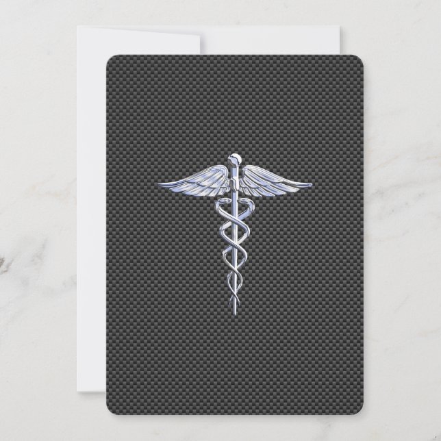 Chrome Like Caduceus Medical Symbol Carbon Fibre (Front)