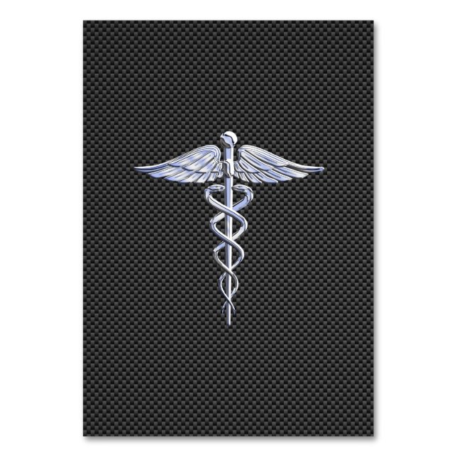 Chrome Like Caduceus Medical Symbol Carbon Fibre Table Number (Front)