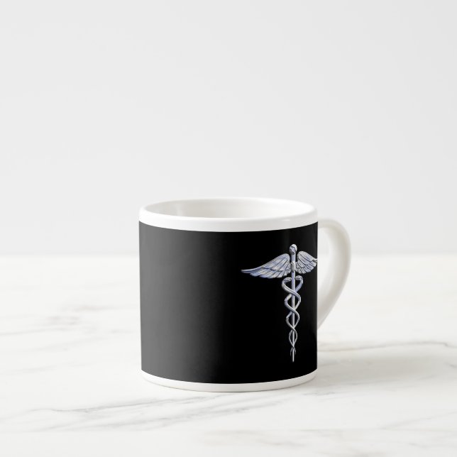 Chrome Like Caduceus Medical Symbol Espresso Cup (Front Right)