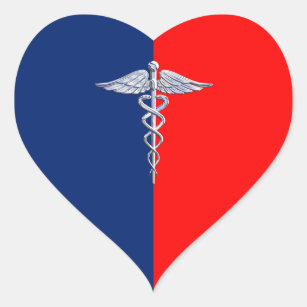 Chrome Like Caduceus Medical Symbol League Decor Heart Sticker