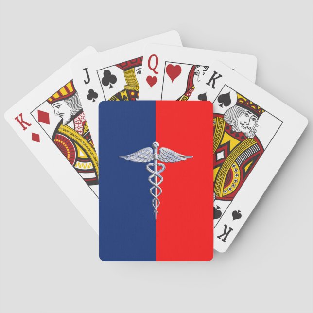 Chrome Like Caduceus Medical Symbol League Decor Playing Cards (Back)