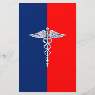 Chrome Like Caduceus Medical Symbol League Decor Stationery
