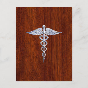 Chrome Like Caduceus Medical Symbol Mahogany Brown Postcard