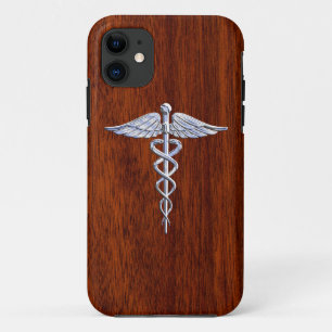 Chrome Like Caduceus Medical Symbol Mahogany Decor Case-Mate iPhone Case
