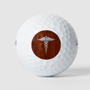 Chrome Like Caduceus Medical Symbol Mahogany Decor Golf Balls