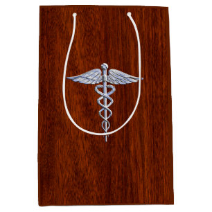 Chrome Like Caduceus Medical Symbol Mahogany Print Medium Gift Bag