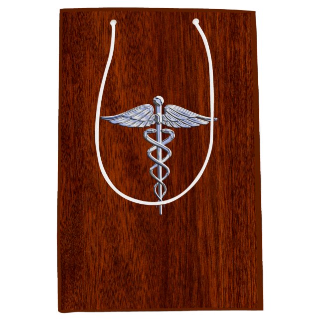 Chrome Like Caduceus Medical Symbol Mahogany Print Medium Gift Bag (Front)