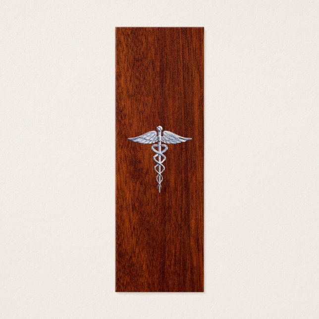 Chrome Like Caduceus Medical Symbol Mahogany Style (Front)