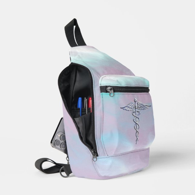 Chrome Like Caduceus Medical Symbol Mother Pearl D Sling Bag (Open)