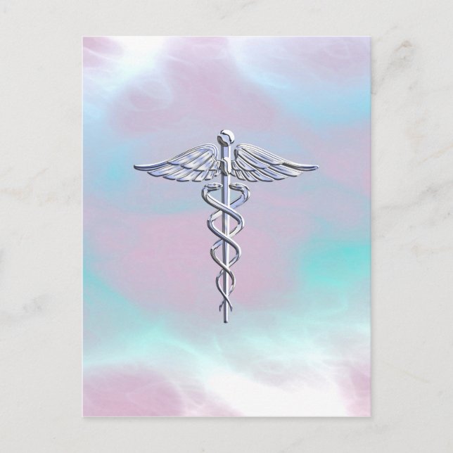 Chrome Like Caduceus Medical Symbol Mother Pearl Postcard (Front)