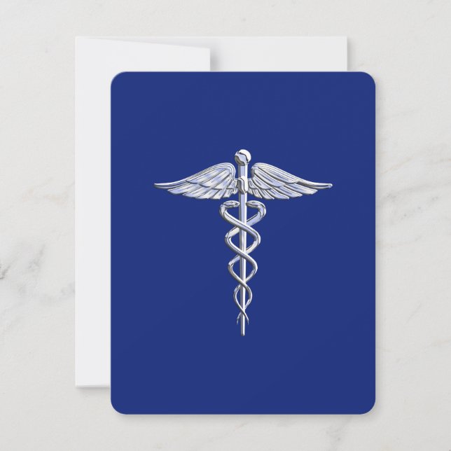 Chrome Like Caduceus Medical Symbol Navy Blue Deco (Front)