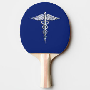 Chrome Like Caduceus Medical Symbol Navy Blue Deco Ping Pong Paddle