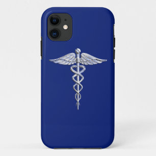 Chrome Like Caduceus Medical Symbol on Blue Decor Case-Mate iPhone Case