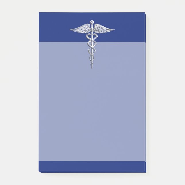 Chrome Like Caduceus Medical Symbol on Blue Decor Post-it Notes (Front)