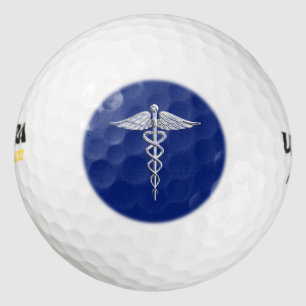 Chrome Like Caduceus Medical Symbol on Navy Blue Golf Balls