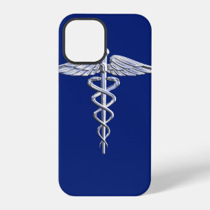 Chrome Like Caduceus Medical Symbol on Navy Blue iPhone 12 Pro Case