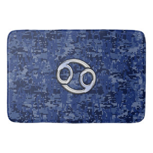 Chrome Like Cancer Sign on Blue Digital Camo Bath Mat