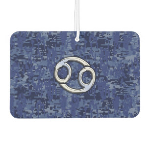 Chrome Like Cancer Sign on Blue Digital Camo Car Air Freshener