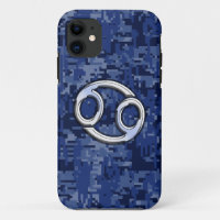 Chrome Like Cancer Sign on Blue Digital Camo