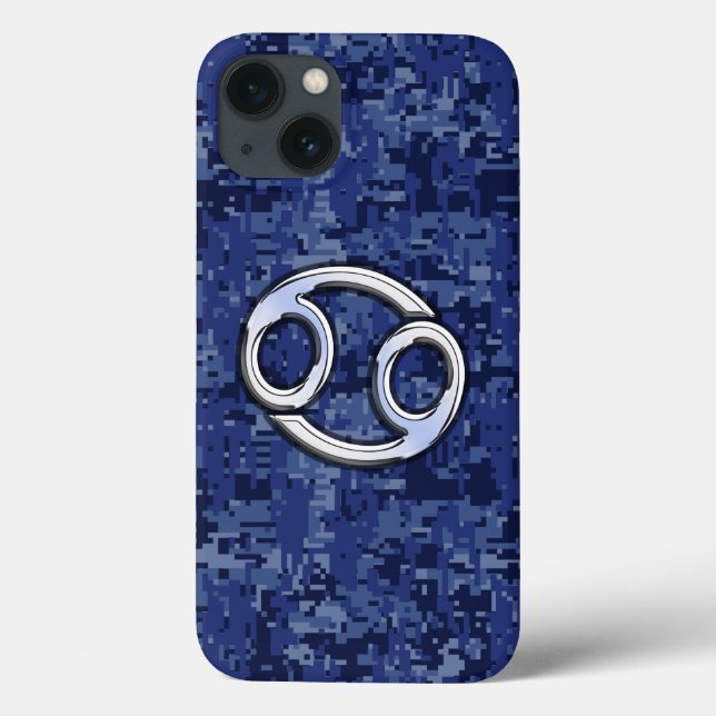Chrome Like Cancer Sign on Blue Digital Camo Case-Mate iPhone Case (Back)