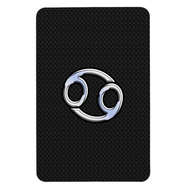 Chrome Like Cancer Zodiac Sign on Black Magnet (Vertical)