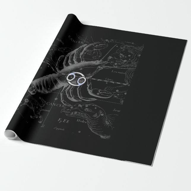 Chrome like Cancer Zodiac Sign on Hevelius Wrapping Paper (Unrolled)