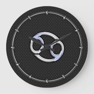 Chrome Like Cancer Zodiac Symbol on Snake Style Large Clock