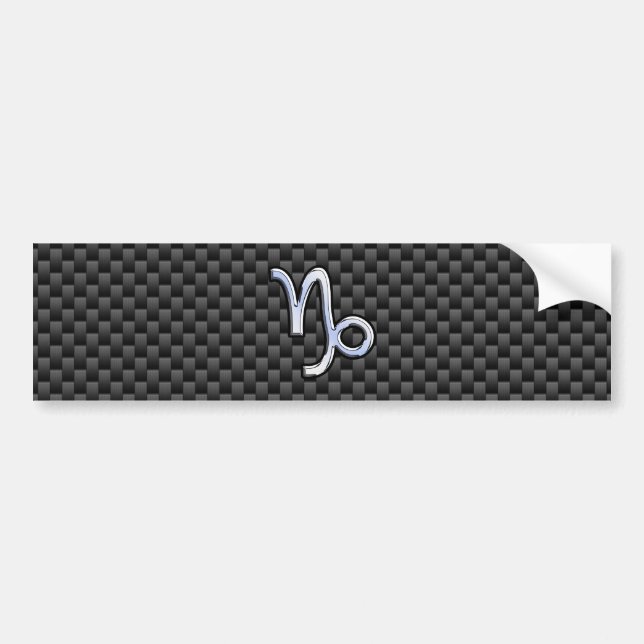 Chrome like Capricorn Sign Black Carbon Fibre Bumper Sticker (Front)
