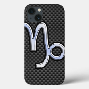 Chrome like Capricorn Zodiac Sign on Carbon Fibre iPhone 13 Case