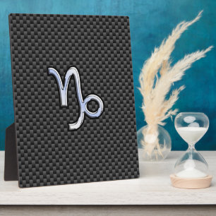 Chrome like Capricorn Zodiac Sign on Carbon Fibre Plaque