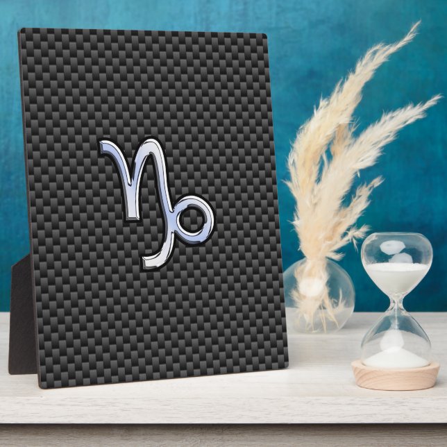 Chrome like Capricorn Zodiac Sign on Carbon Fibre Plaque (Side)