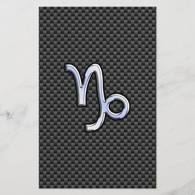 Chrome like Capricorn Zodiac Sign on Carbon Fibre Stationery (Front)