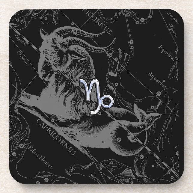 Chrome like Capricorn Zodiac Sign on Hevelius 1690 Coaster (Front)