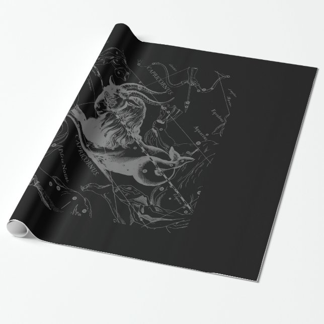 Chrome like Capricorn Zodiac Sign on Hevelius 1690 Wrapping Paper (Unrolled)