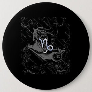 Chrome like Capricorn Zodiac Sign on Hevelius 6 Cm Round Badge