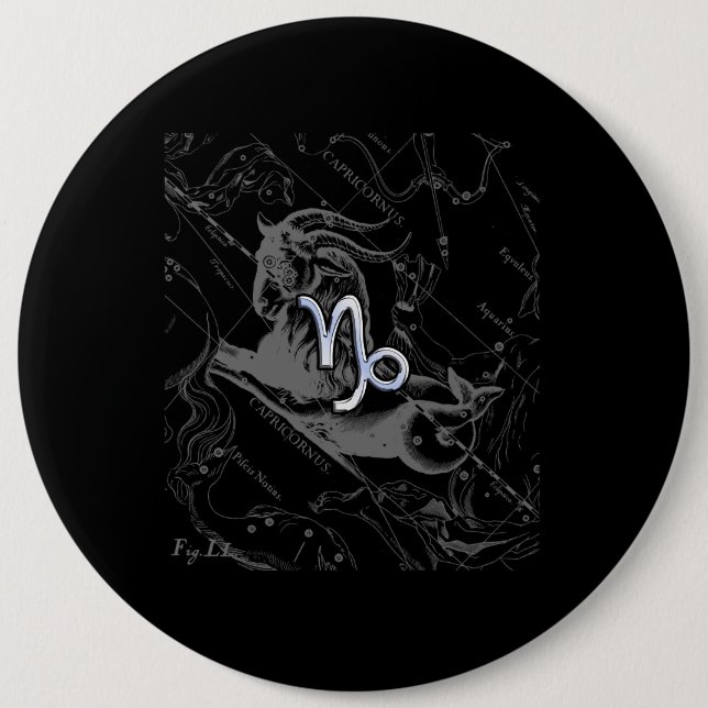 Chrome like Capricorn Zodiac Sign on Hevelius 6 Cm Round Badge (Front)