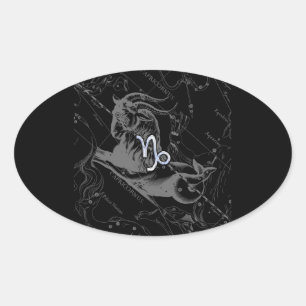 Chrome like Capricorn Zodiac Sign on Hevelius Oval Sticker
