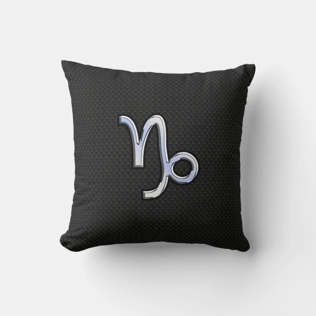 Chrome like Capricorn Zodiac Symbol on Snake Skin Cushion (Front)