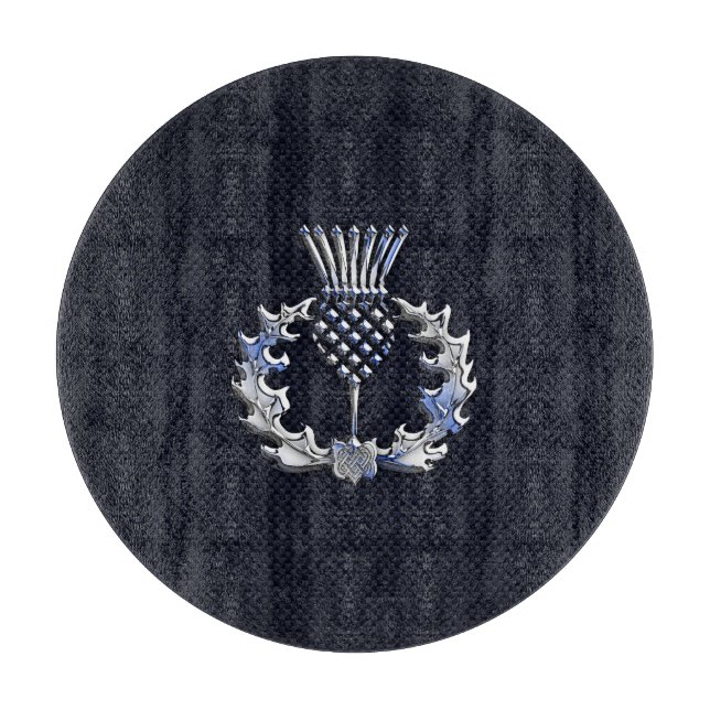 Chrome Like Carbon Fibre Print Scottish Thistle Cutting Board (Front)