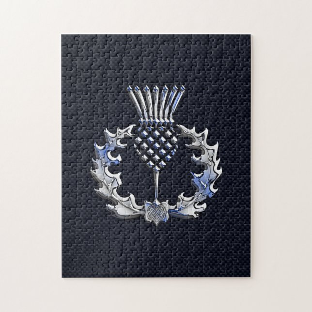 Chrome Like Carbon Fibre Print Scottish Thistle Jigsaw Puzzle (Vertical)